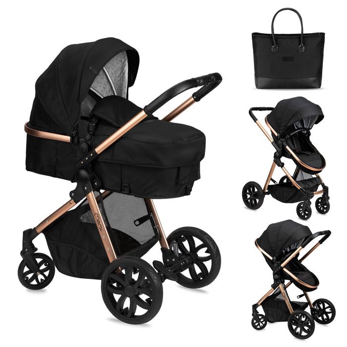 MoMi Kinderwagen - compacte 2 in 1 - - Zwart-Goud (geschikt van 0-3 jaar) | AutostoelStunter